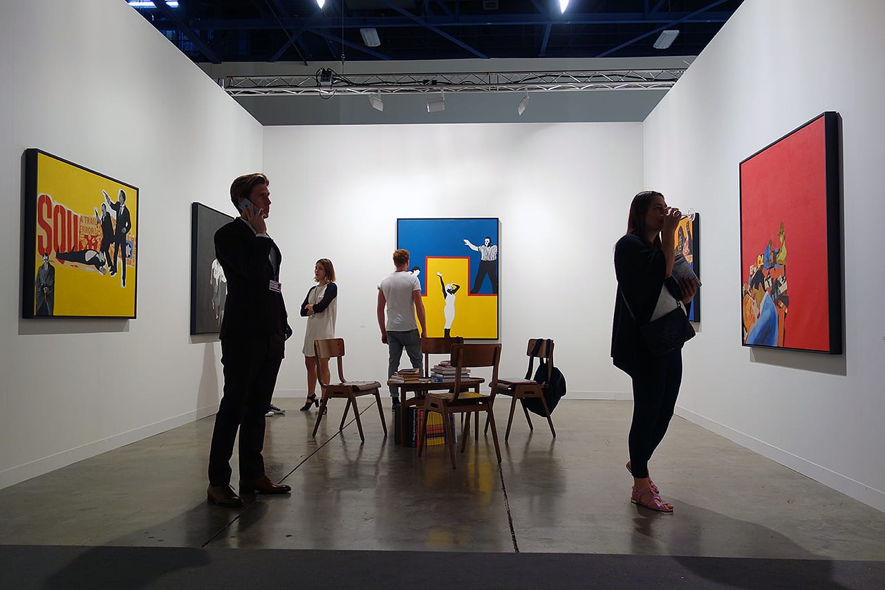 Installation view of art by Rosalyn Drexler