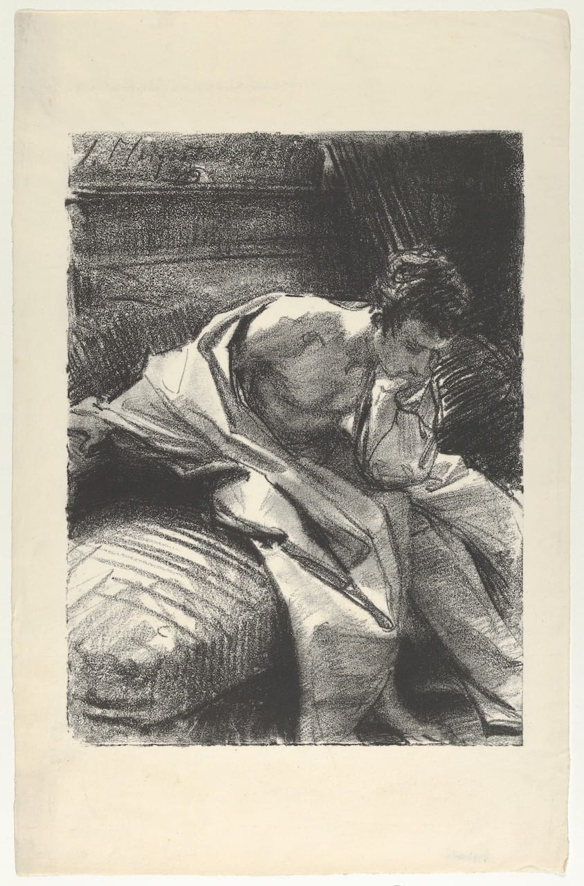 John Singer Sargent (American, 1856–1925). Study of a Young Man, Seated, 1895. Transfer lithograph; Image: 11 9/16 x 8 9/16 in. (29.3 x 21.8 cm). The Metropolitan Museum of Art, New York, Gift of Mrs. Francis Ormond, 1950 (50.558.4)