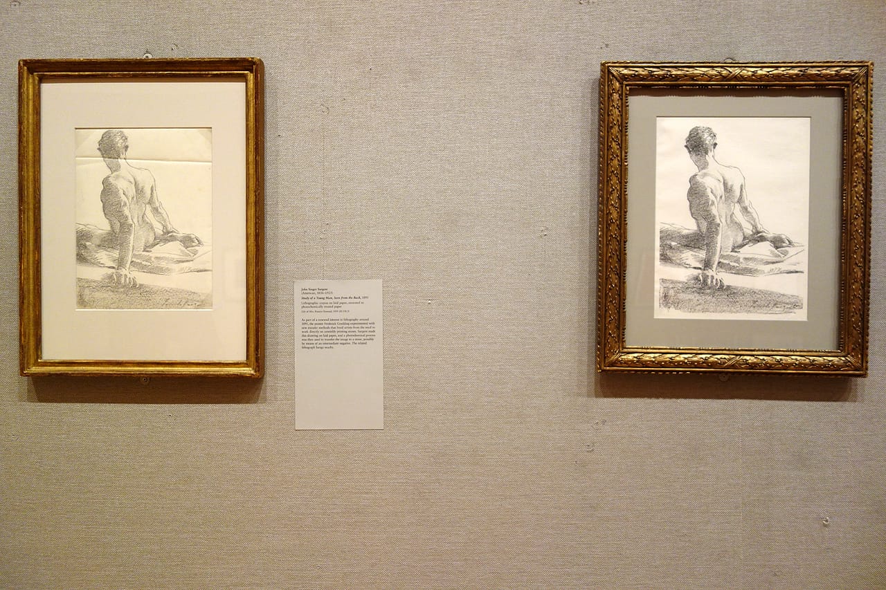 John Singer Sargent, "Study of a Young Man, Seen from the Back" (1895), lithographic crayon on laid paper, mounted to photochemically treated paper