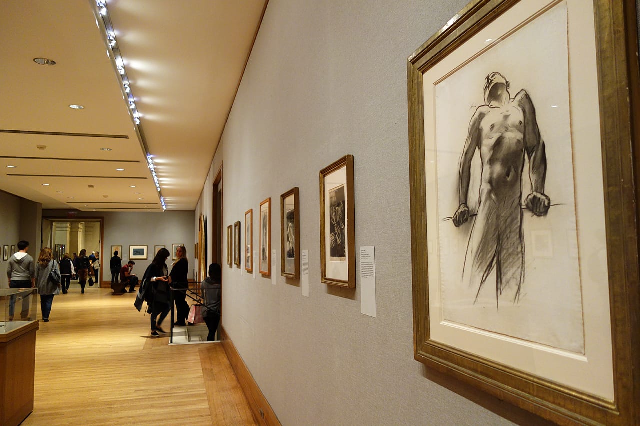 John Singer Sargent, "Man Standing, Head Thrown Back" (1890-1916), charcoal on white wove paper, installed at the Metropolitan Museum of Art (all photos by the author for Hyperallergic)