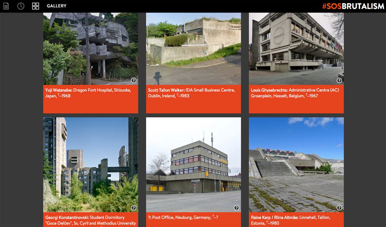 SOSBrutalism database (screenshot by the author for Hyperallergic)