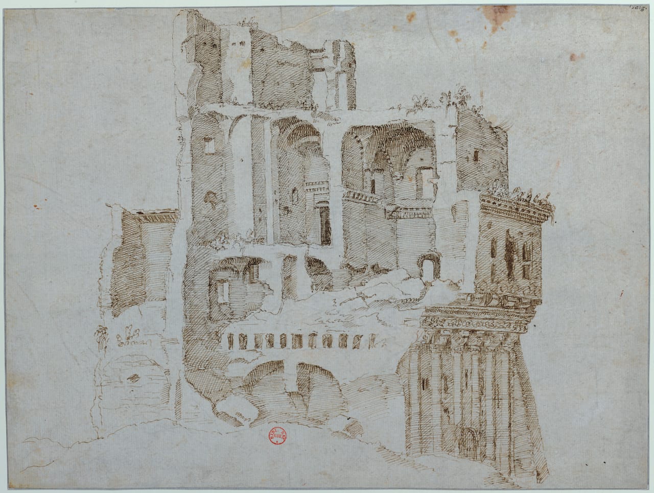 Maarten van Heemskerck, Les ruines de la Casa dei Crescenzi, entre 1532 et 1536, dessin. © Paris, Bibliothèque nationale de France.