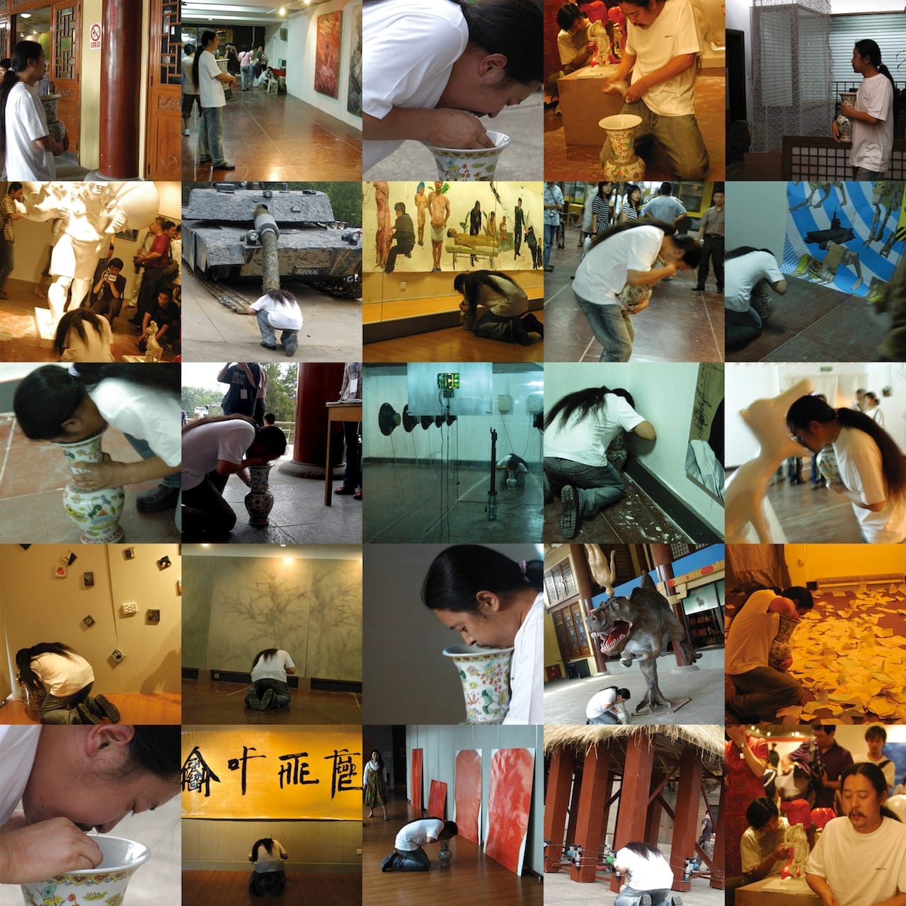 For “Reaction: Vomiting in Nanjing” (2005), Zhou Bin walked through an art museum and vomited before any works he liked or disliked. (click to enlarge)