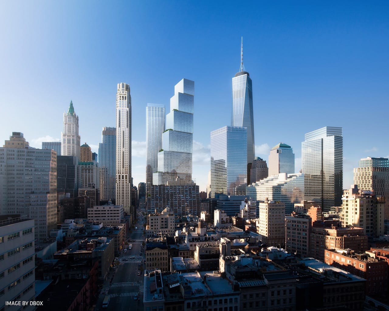 Rendering of 2 WTC as seen from Tribeca (image by DBOX)