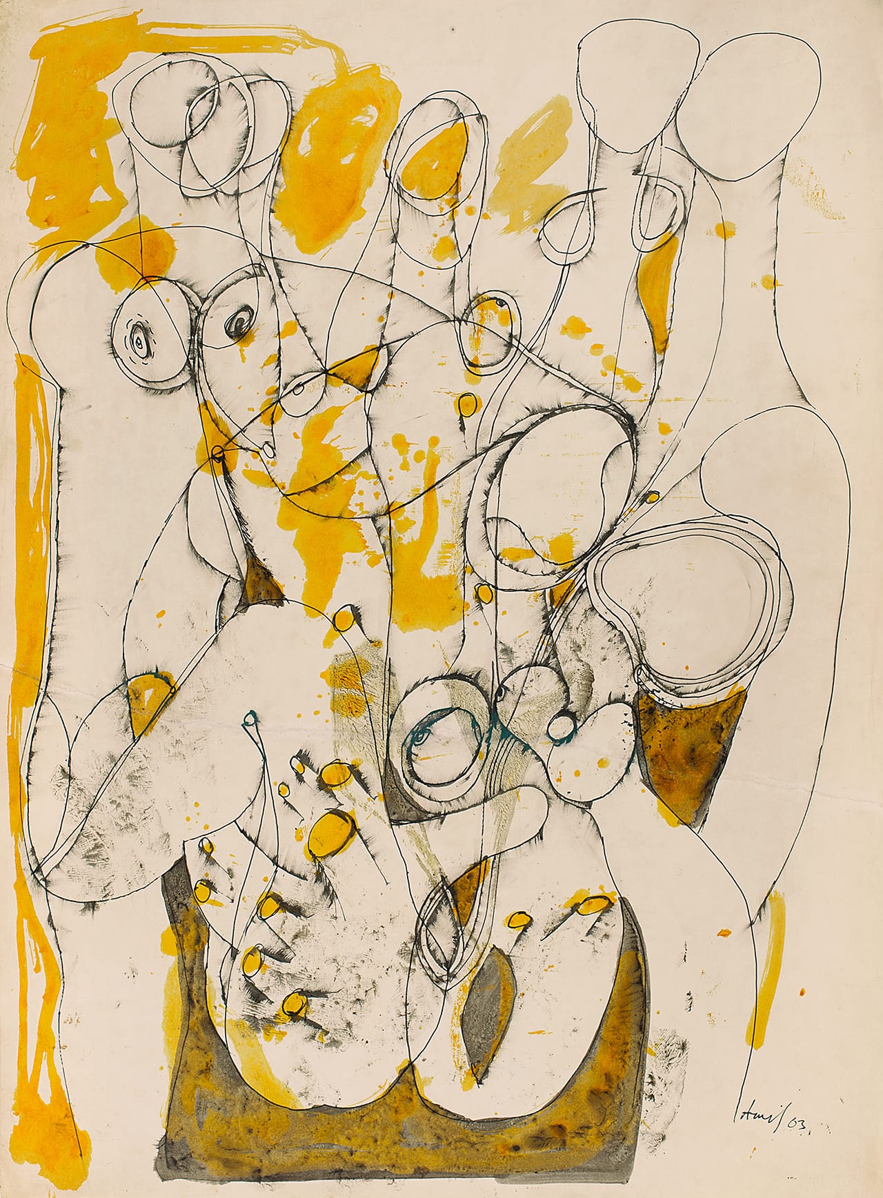 Avinash Chandra, "Untitled" (1963), waterproof ink and pen and ink on paper pasted on paper, 29.7 x 21.5 inches (click to enlarge)
