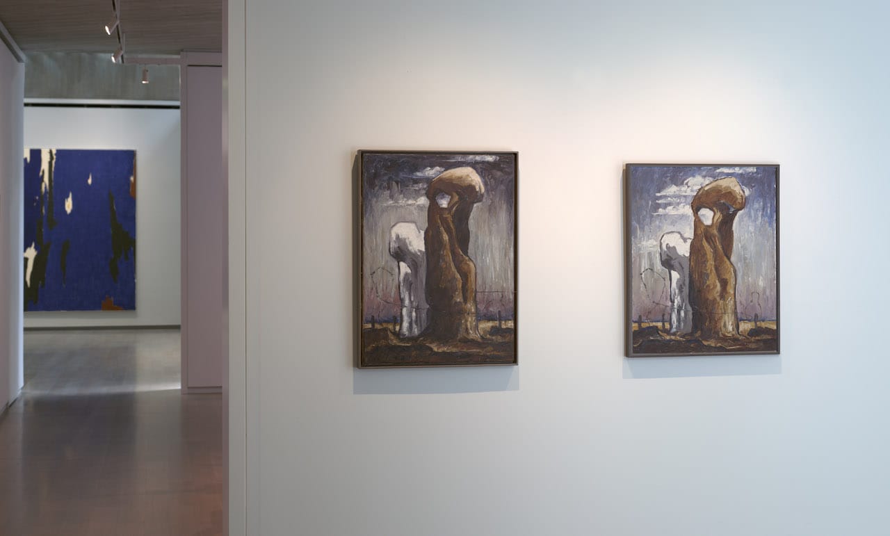 Installation view of 'Repeat/Recreate' at the Clyfford Still Museum with "PH-297" (1938, left, Clyfford Still Museum © City and County of Denver) and "PH-1013" (1938, right, private collection © City and County of Denver)