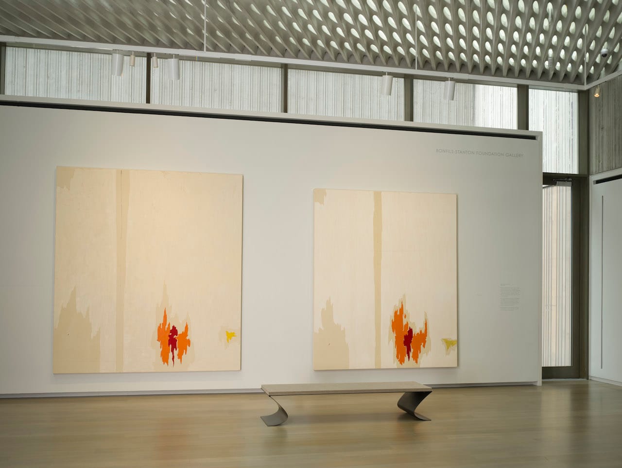 Installation view of 'Repeat/Recreate' at the Clyfford Still Museum with "PHX-27" (ca. 1953, left, Clyfford Still Museum © City and County of Denver) and "PH-244" (1953, right, Clyfford Still Museum © City and County of Denver)