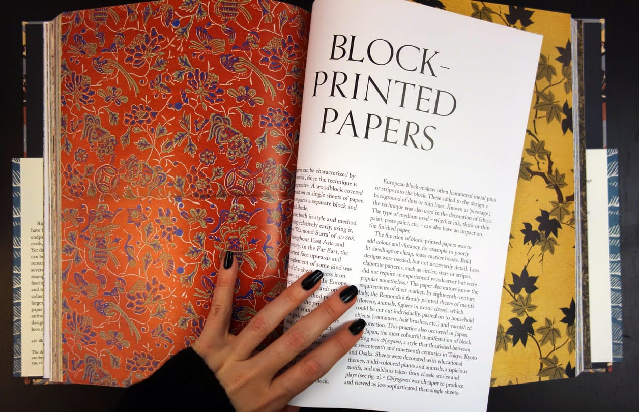 Pages from 'An Anthology of Decorated Papers' (photo of the book for Hyperallergic)