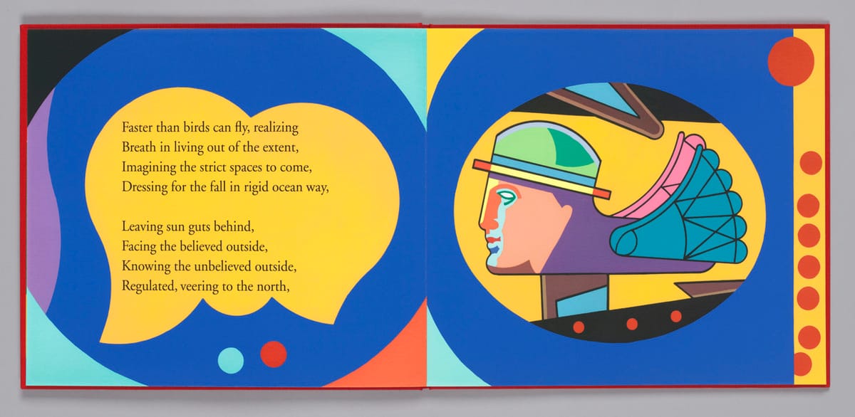 Spread from John Ashbery and Trevor Winkfield's 'Faster Than Birds Can Fly' (2009), a limited-edition Granary Books publication (all images courtesy Granary Books unless otherwise noted)