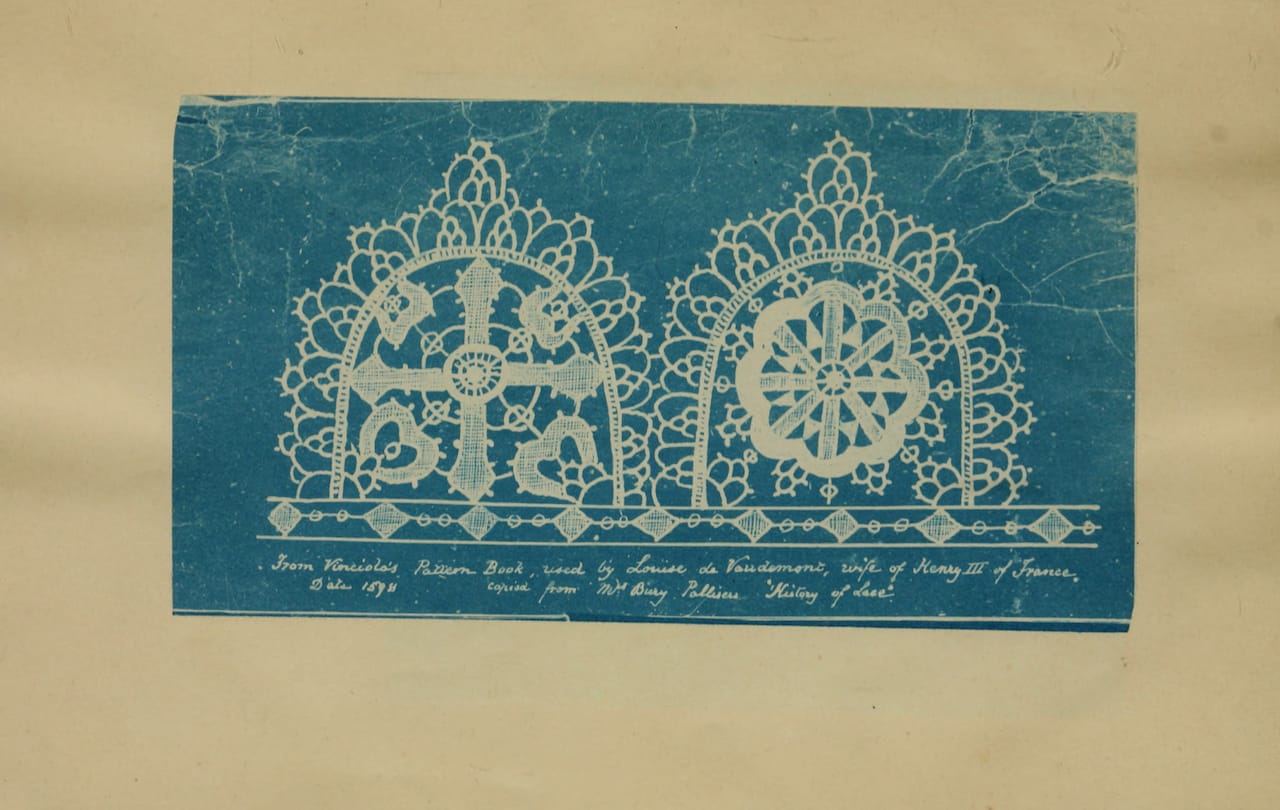 From Julia Herschel's "A Handbook of Greek Lace Making" (1870), published by R. Barrett & Sons (