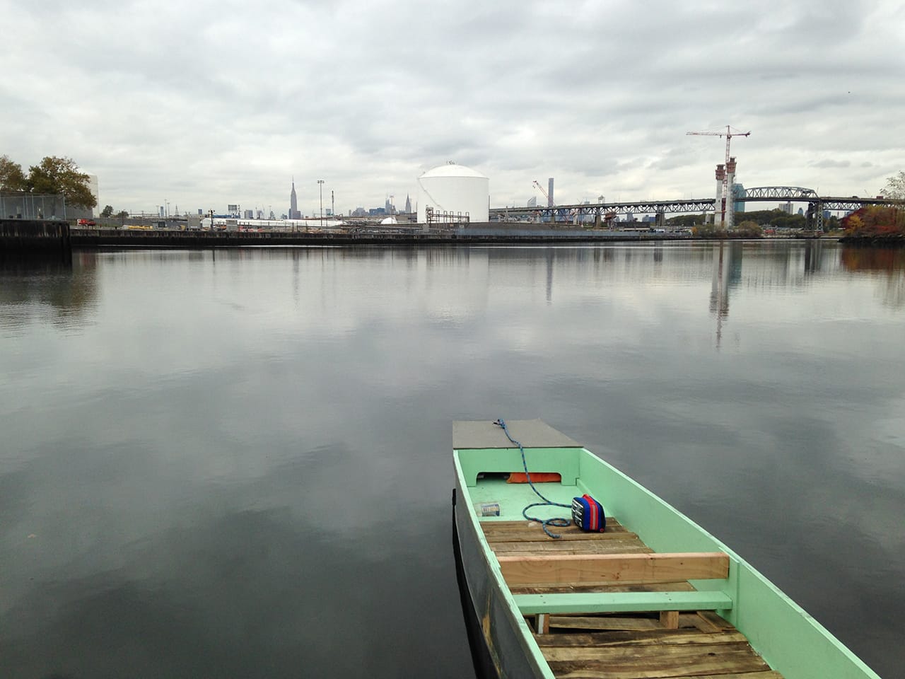 One of Dylan Gauthier's homemade boats on Newtown Creek
