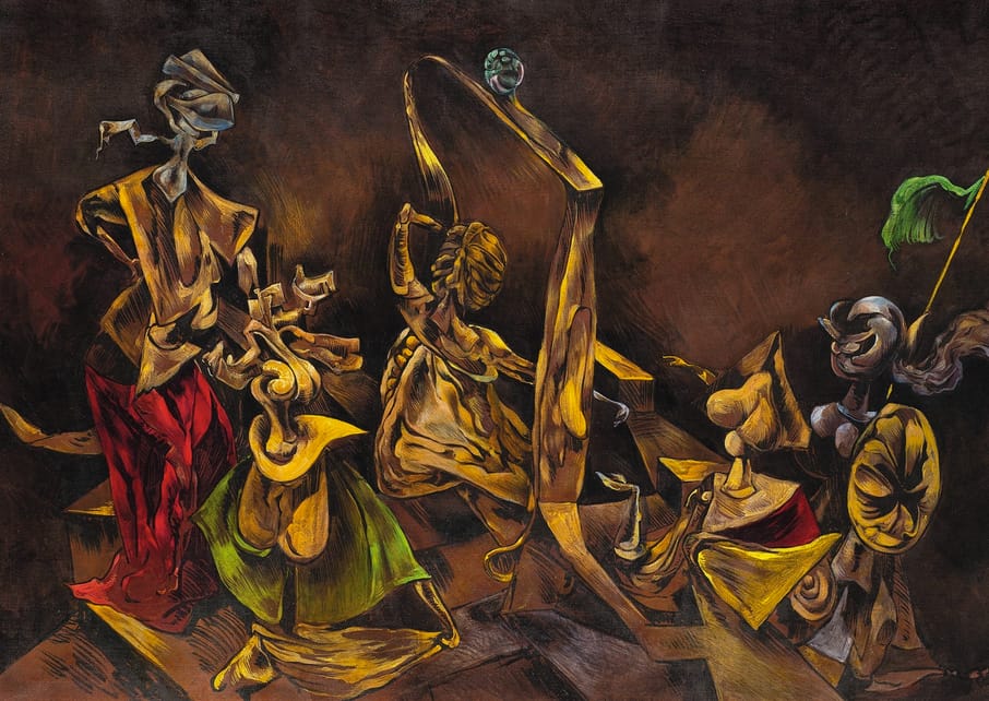 Kurt Seligmann, "Sabbath Phantoms (Mythomania)" (1945), oil on canvas, 51 x 36 3/4 inches (courtesy Weinstein Gallery)