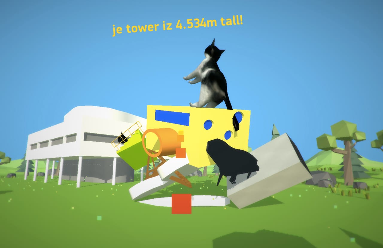 Building a tower in 'Le Petit Architecte' (screenshot by the author for Hyperallergic)