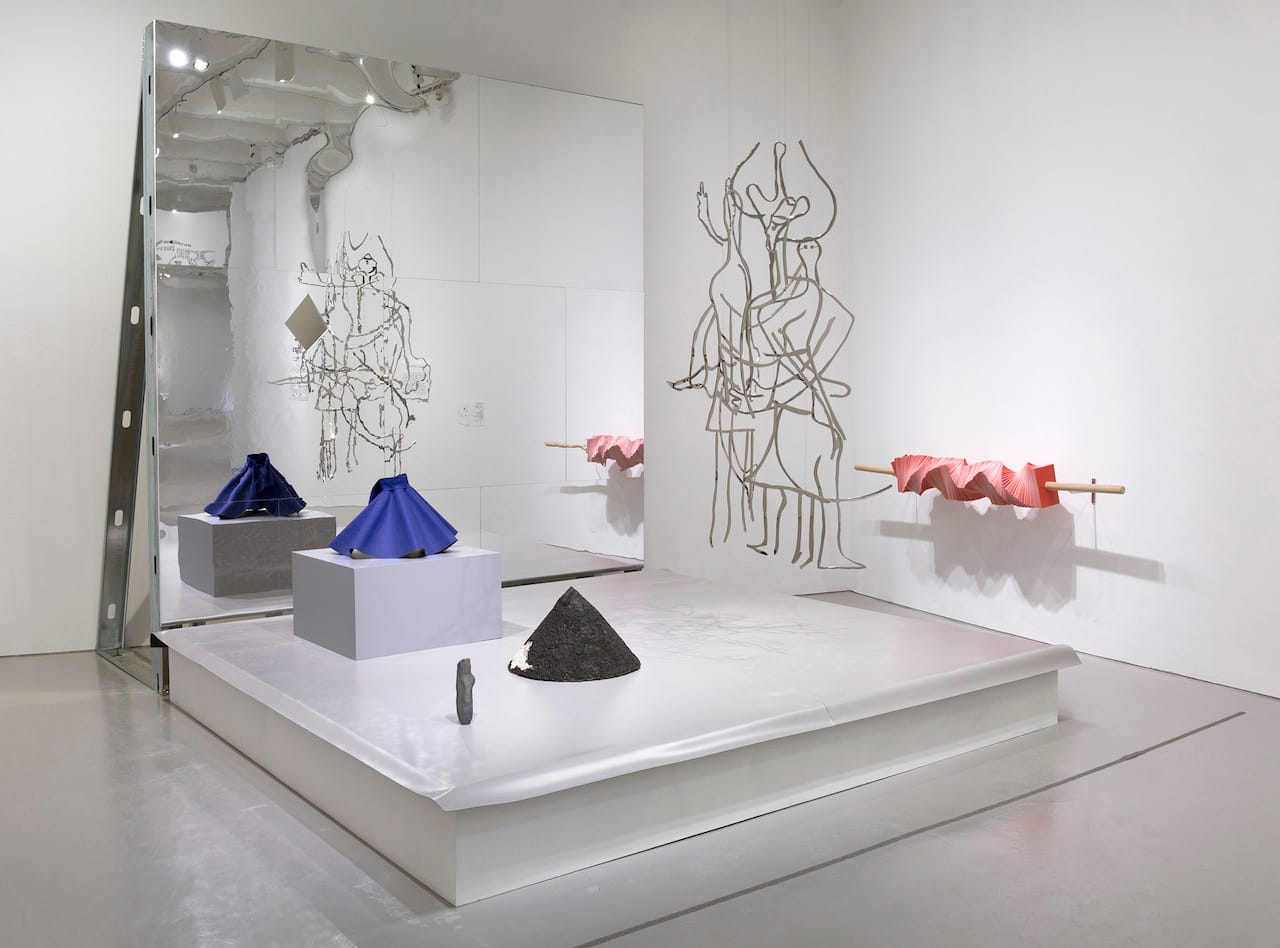 Installation view of 'Shana Lutker: Le “NEW” Monocle, Chapters 1–3' at the Hirshhorn Museum and Sculpture Garden, with "Chapter 2: Protestation!" (2014) (photo by Cathy Carver, courtesy the Hirshhorn Museum and Sculpture Garden)