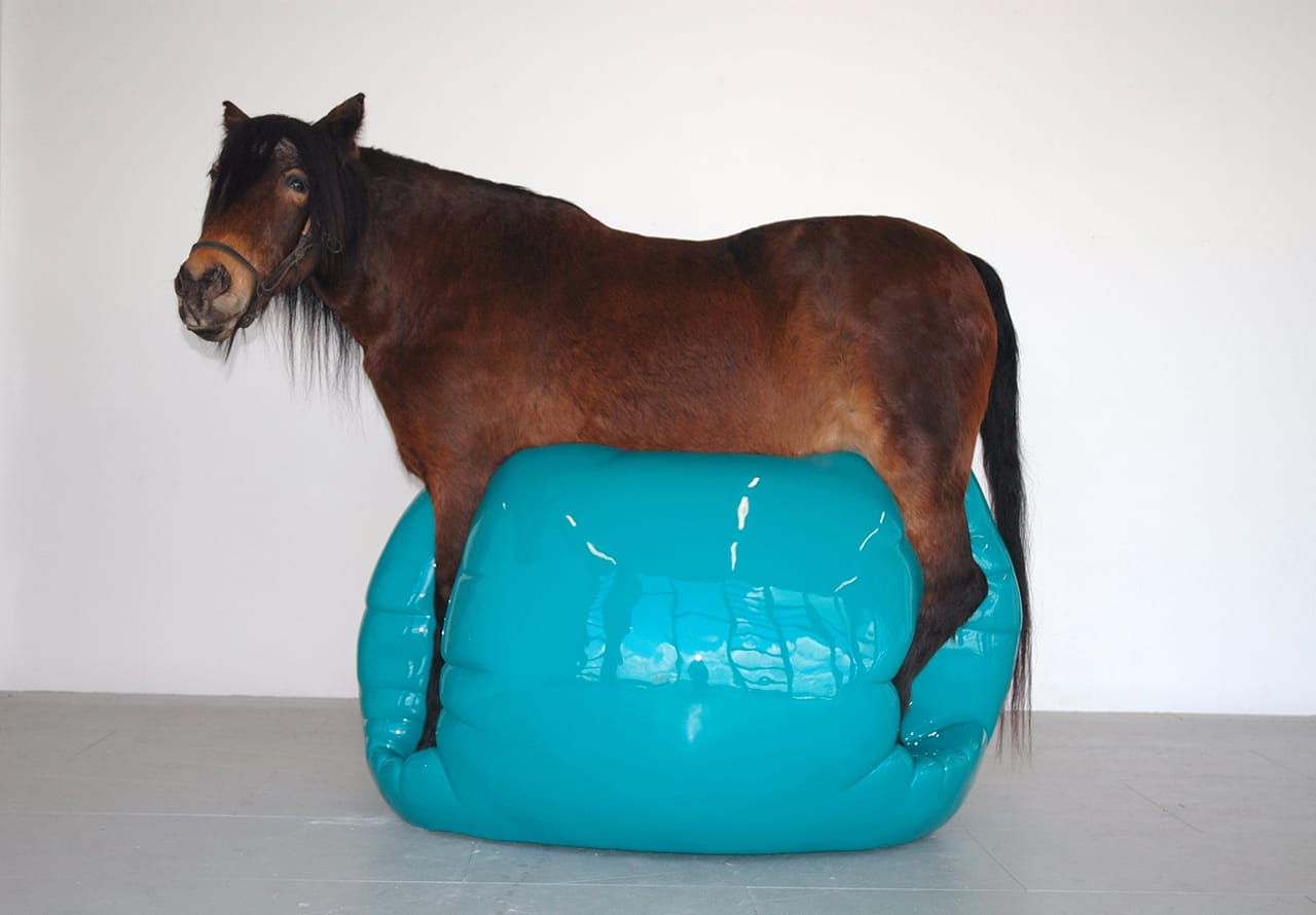 Soheila Sokhanvari, "Moje Sabz" (2011), taxidermy, fiberglass, Jesmonite blob, automobile paint, 170 x 230 x 140 cm