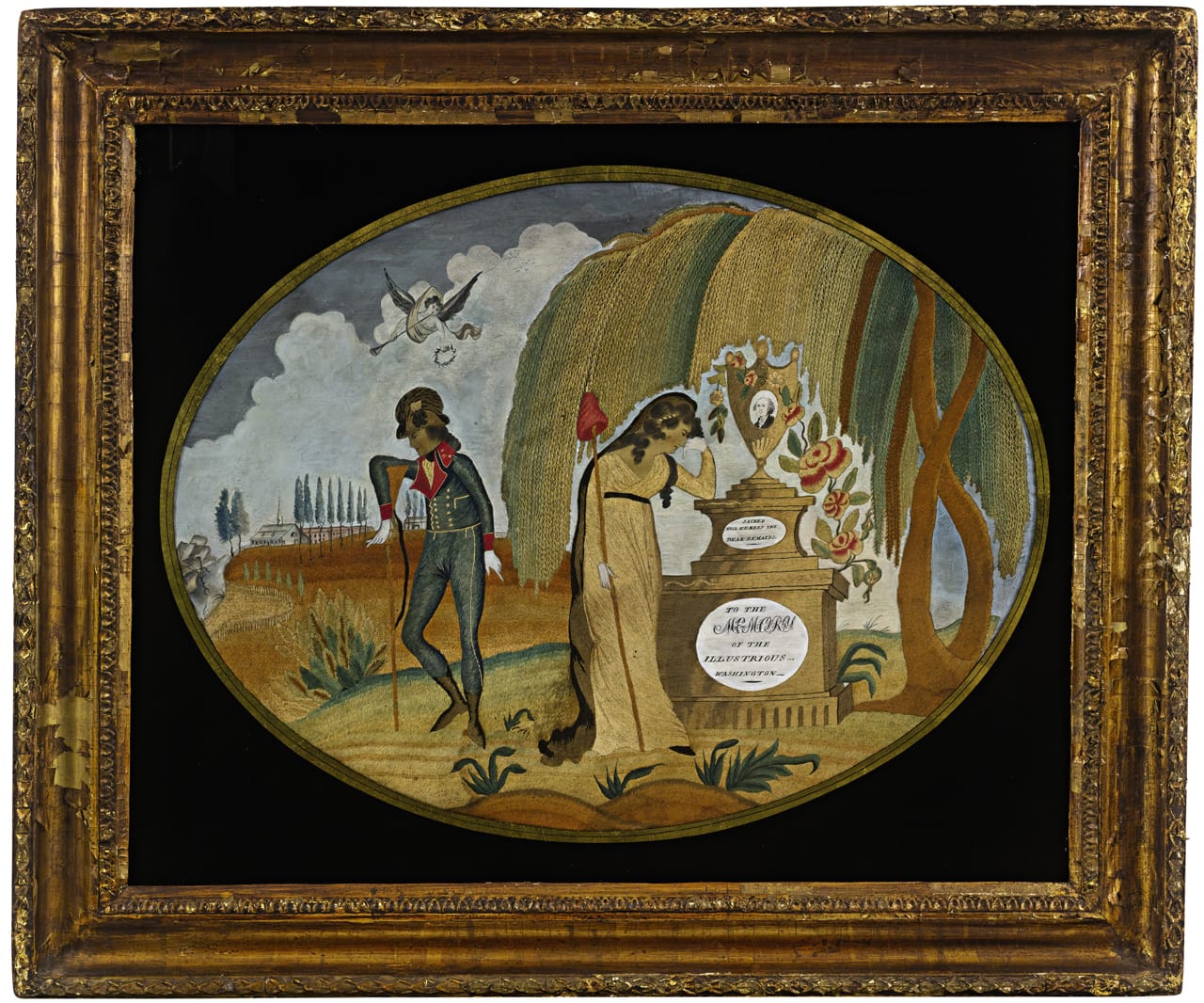 Embroidered and Painted Silk Mourning Picture:" Sacred To The Memory Of The Illustrious Washington," Samuel Folwell School (1800, Philadelphia), 21 x 26 inches