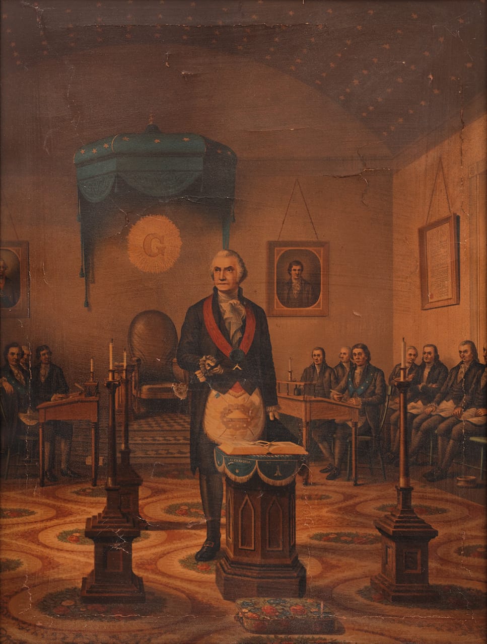 Washington as a Freemason, Publisher unidentified (United States, late-19th century), oleograph on linen, 28 1/2 x 22 3/8 x 1 3/8 inches (courtesy American Folk Art Museum, photo by José Andrés Ramírez)