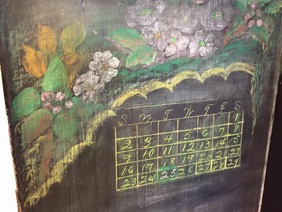 Calendar and flowers in the recently discovery 1917 chalkboard drawings in Oklahoma City (courtesy Oklahoma City Public Schools)