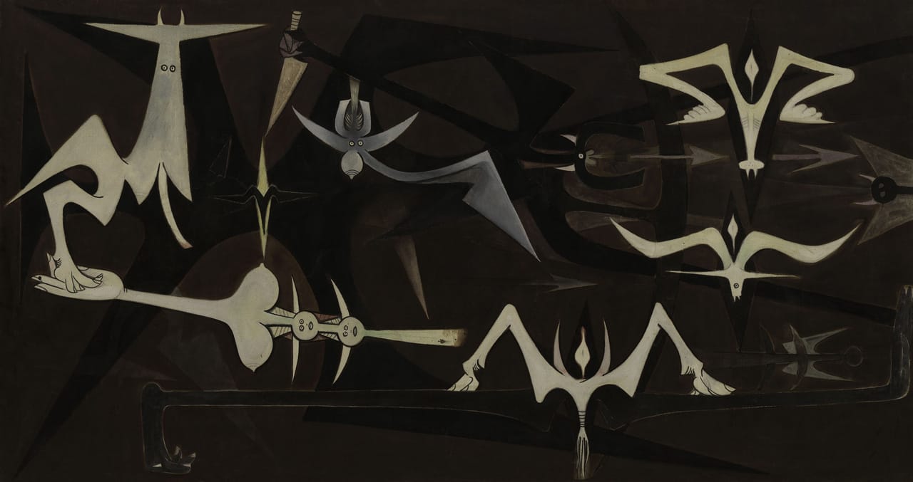 Wifredo Lam, "La Rumeur de la terre" (1950), oil on canvas, Solomon R. Guggenheim Museum, New York, gift of Mr. and Mrs. Joseph Cantor, 1958 (courtesy Solomon R. Guggenheim Foundation/Art Resource, NY, distributed by RMN-GP © Adagp, Paris 2015)