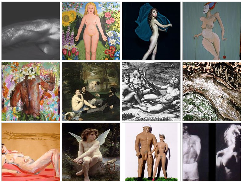 Some of the works posted to the Facebook Nudity Day event page (screenshot via Facebook)