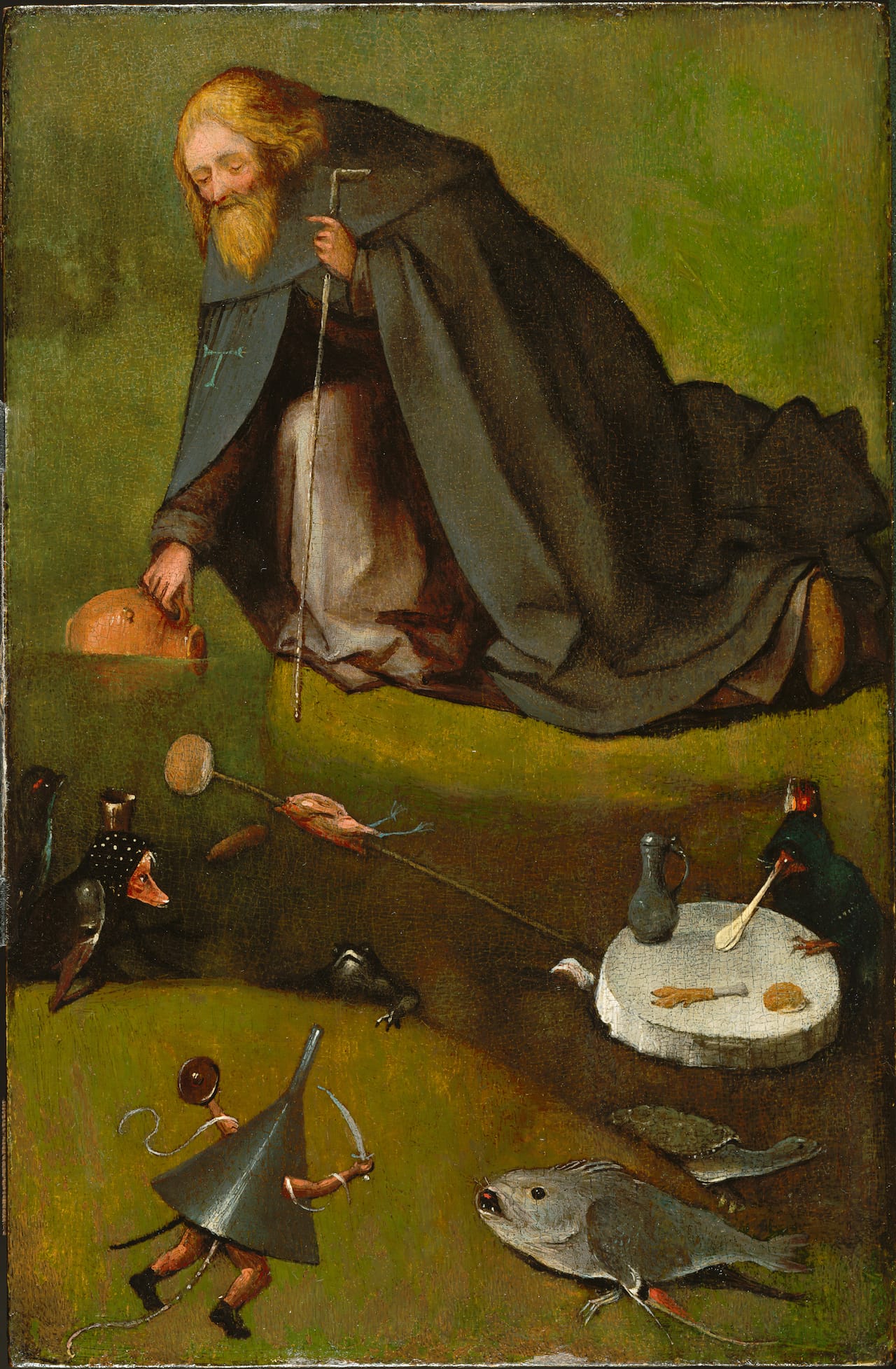 Hieronymus Bosch, "The Temptation of St. Anthony" (fragment) (ca. 1500 – 10) at the Nelson-Atkins Museum of Art (photo by Rik Klein Gotink; image processing by Robert G. Erdmann for the Bosch Research and Conservation Project)