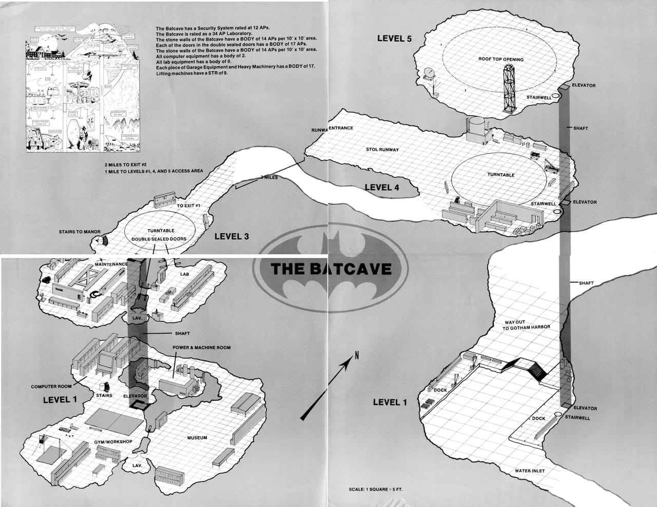 Blueprints for the Batcave from the 1986 Batman Sourcebook (via)