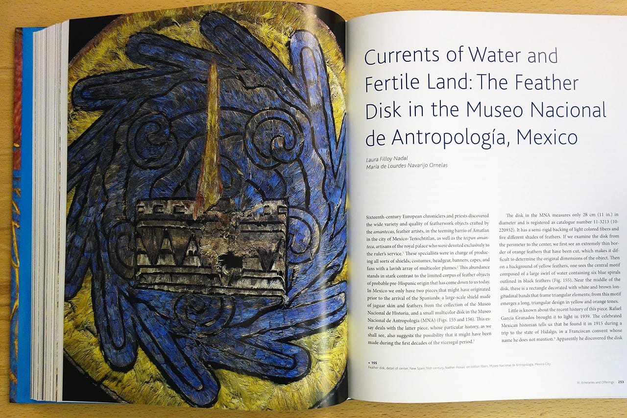 Pages from 'Images Take Flight: Feather Art in Mexico and Europe' (photo of the book for Hyperallergic)