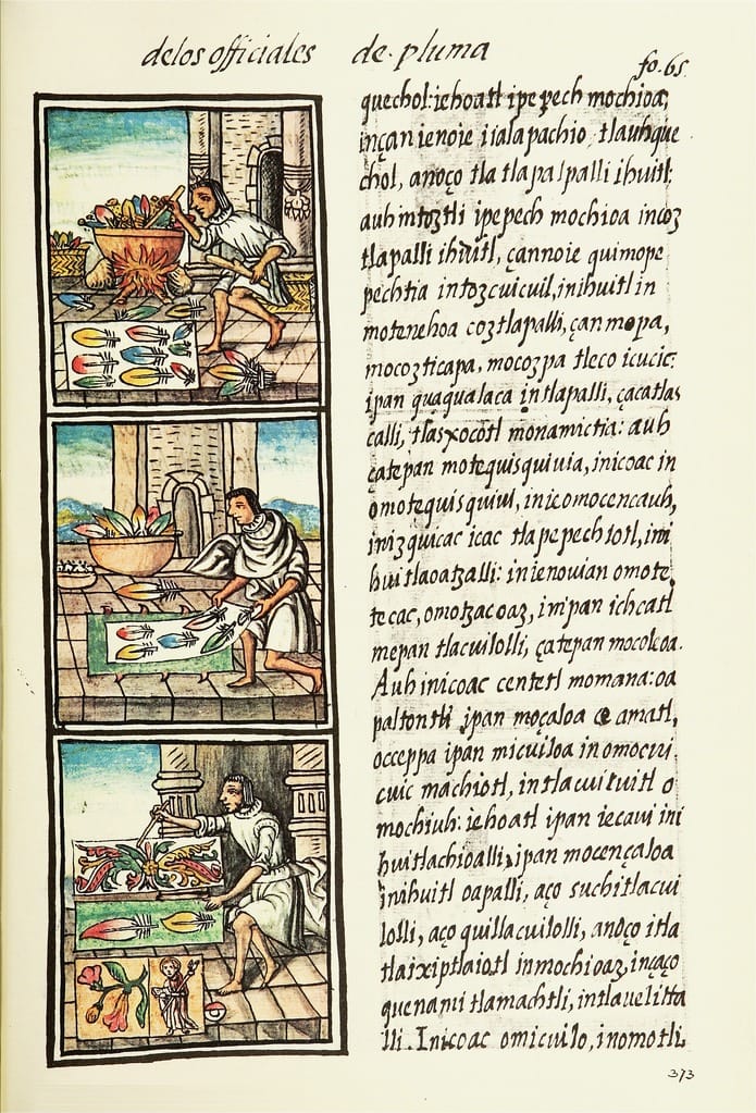 Aztec feather painter in the Florentine Codex (16th century) (via Wikimedia)