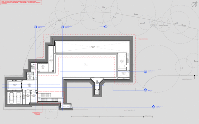 The footprint of Damien Hirst's home and of the planned underground extension (images by Purcell, via westminster.gov.uk, gif by the author)
