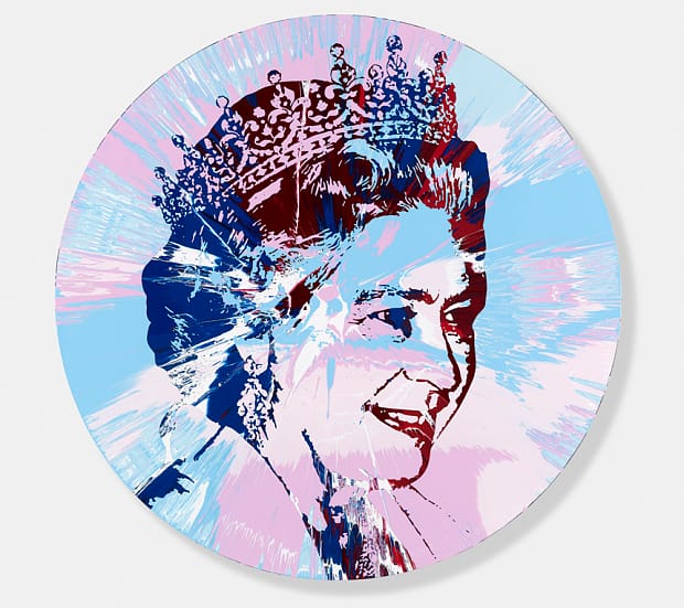 Untitled painting of Queen Elizabeth II by Damien Hirst. (photograph by Prudence Cuming Associates, via Telegraph)
