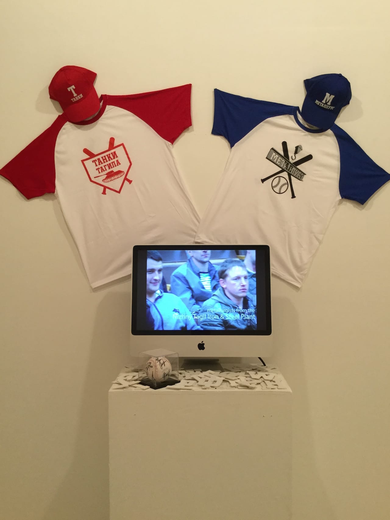 Nicholas Fraser, “Ground Rules” 2012. Tee shirts, softball, video. 