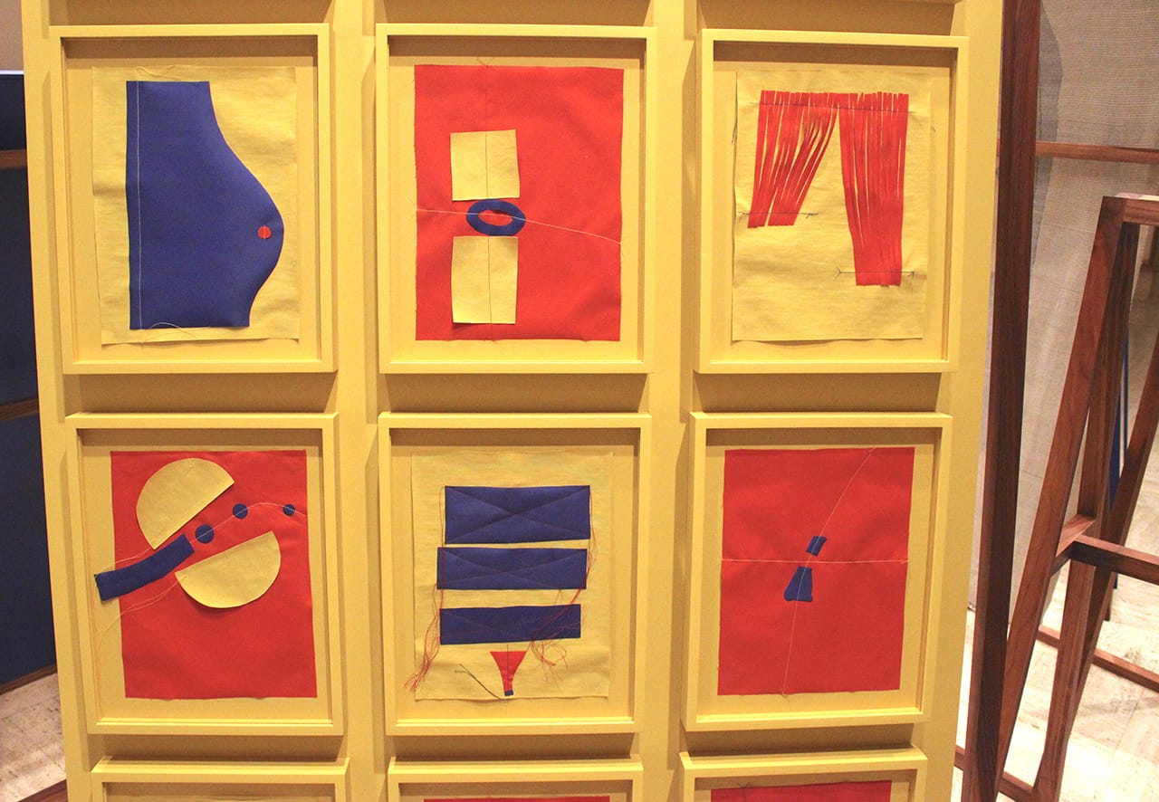 Cohen, Untitled collage [6 of 15] (2015), found fabric, 12.25" x 15.25" (framed)