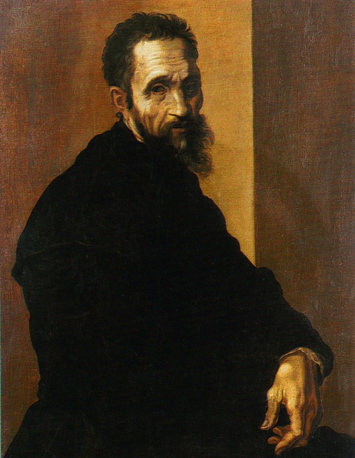Jacopino del Conte, "Michelangelo Buonarroti" (ca. 1535) (Casa Buonarroti Museum, Florence; Creative Commons, PD-Art [PD-old-100], via Wikimedia Commons)
