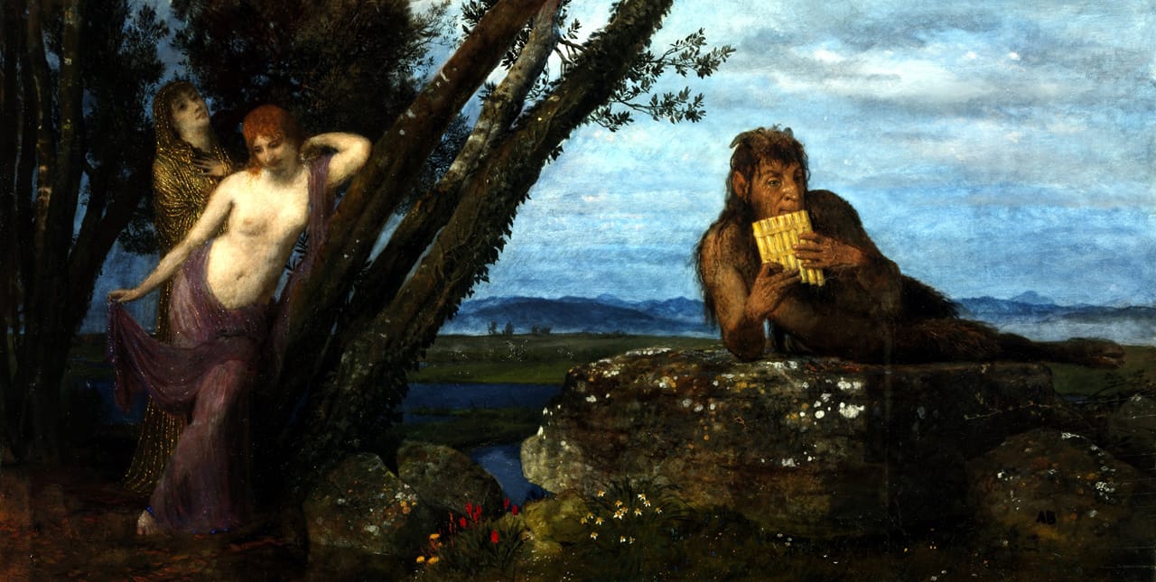 Arnold Böcklin, "Soir de Printemps" (1879), oil on wood, (Budapest Szépmüvészeti Múzeum © Szépmüvészeti museum of Fine Arts)