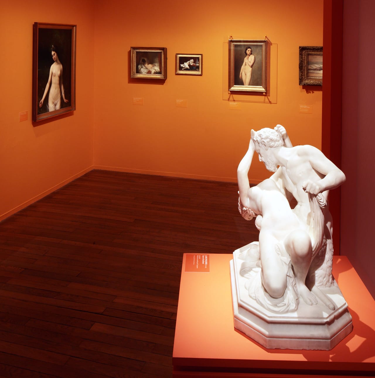 Installation view 'Eros Hugo' with James Pradierm's "Satyre et bacchante" (1834) (photo by Benoit Fougeirol, Terra Luna Films)