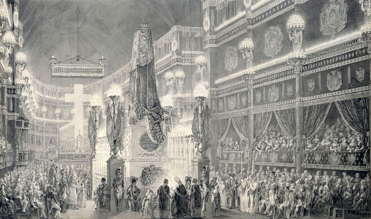 Jean-Démosthène Dugourc, "Funeral service for the Duc of Berry in the Royal Church of Saint-Denis, the 14th of March, 1820" (1821) (Château de Versailles © DR)