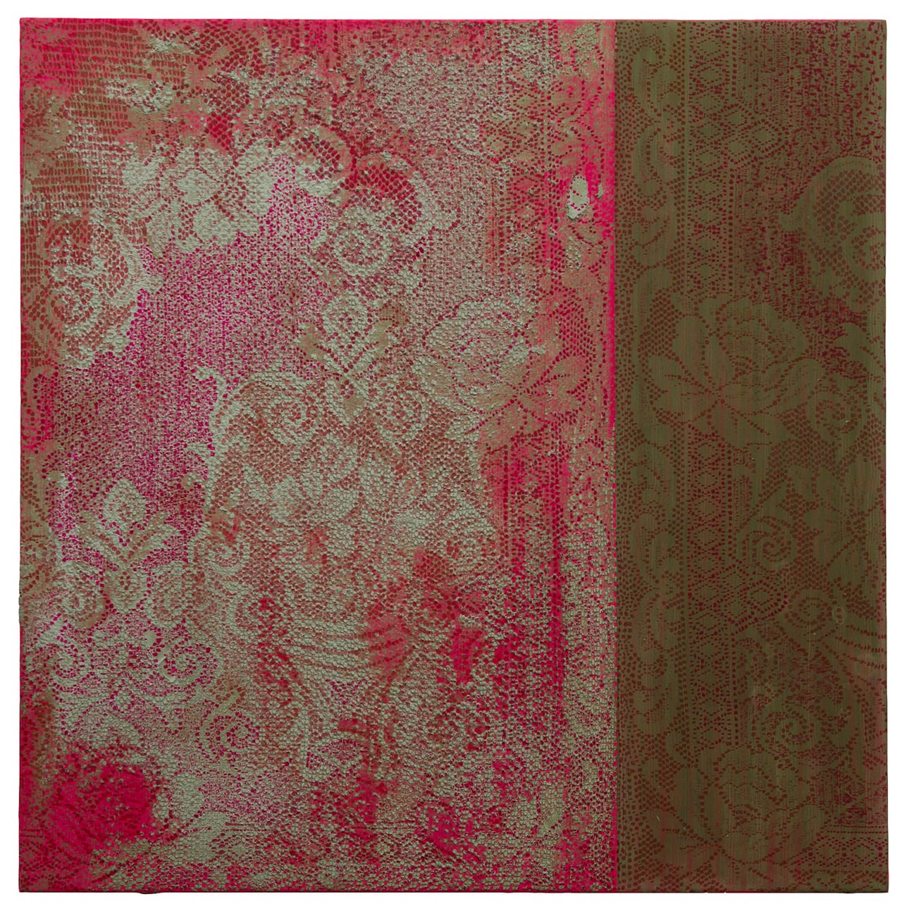 Naomi Safran-Hon, "Wadi Salib: Pink Wall V" (2013), cement and marker on fabric, 36x36 in (click to enlarge)