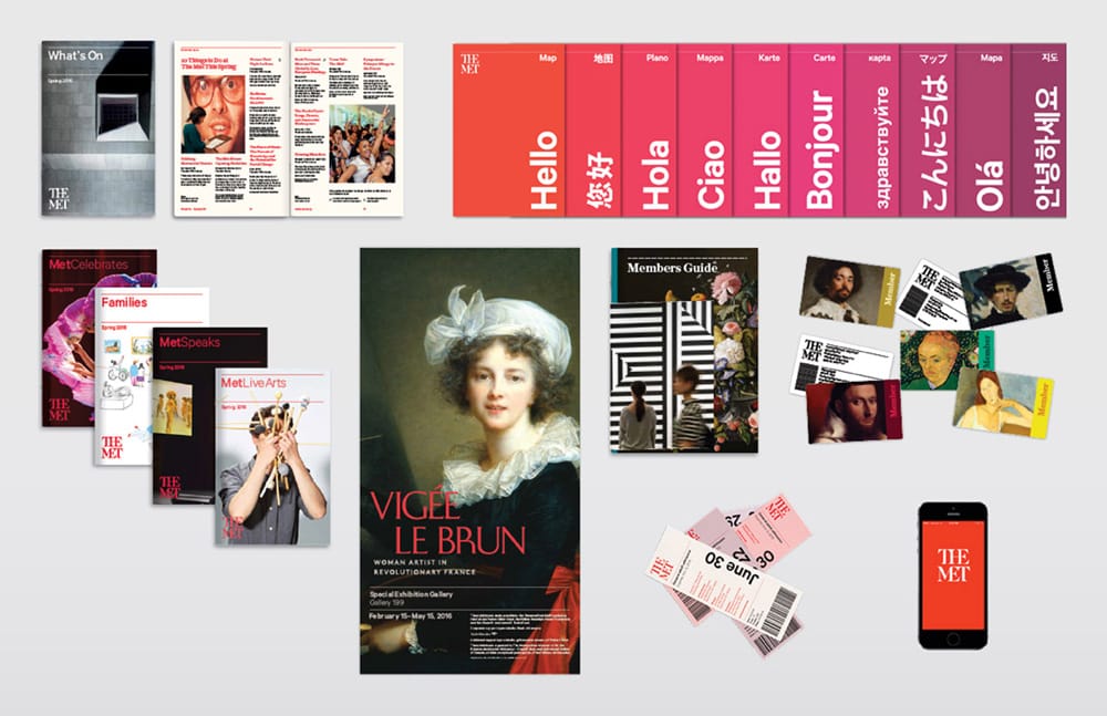 The brand system around the new logo (image courtesy the Met, via Wired)
