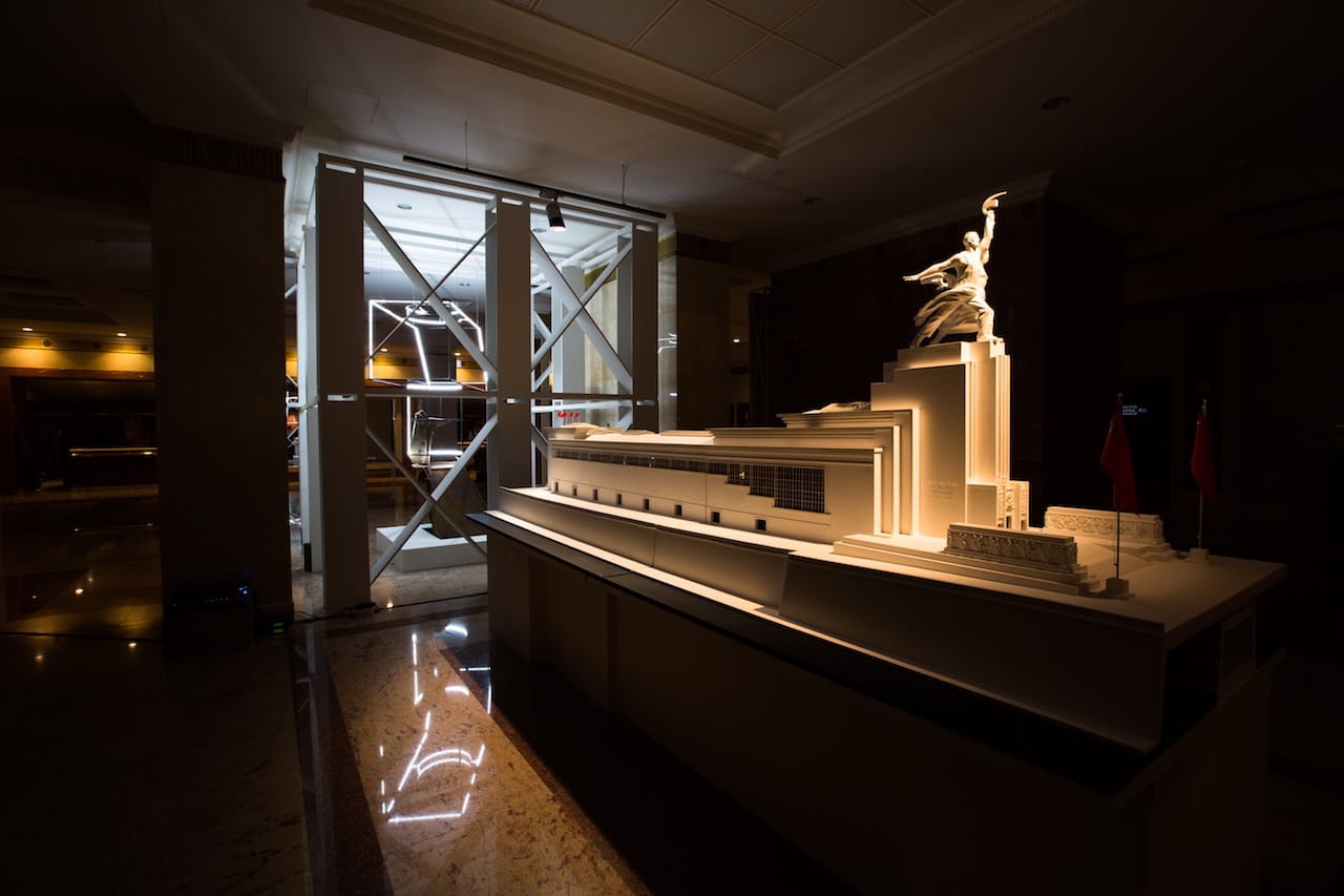 Model of Boris Iofan's USSR pavilion for the 1937 World Expo (click to enlarge)