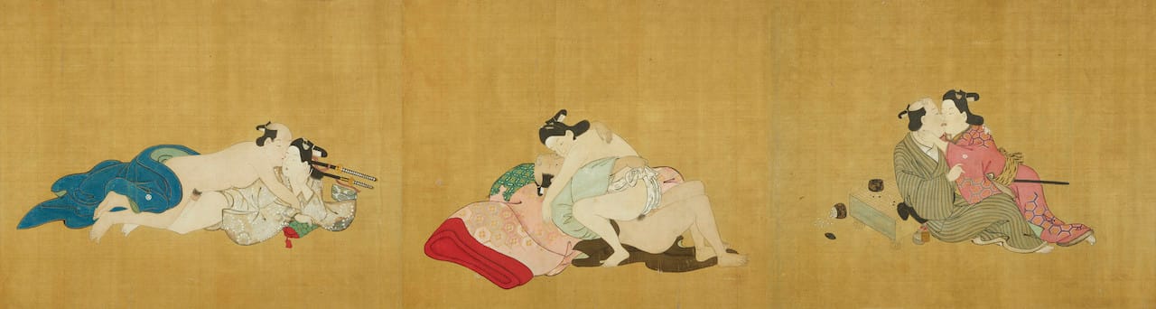4 Miyagawa Choshun (1683-1753) - A Rare and Important Nanshoku (Male-Male) Shunga Handscroll