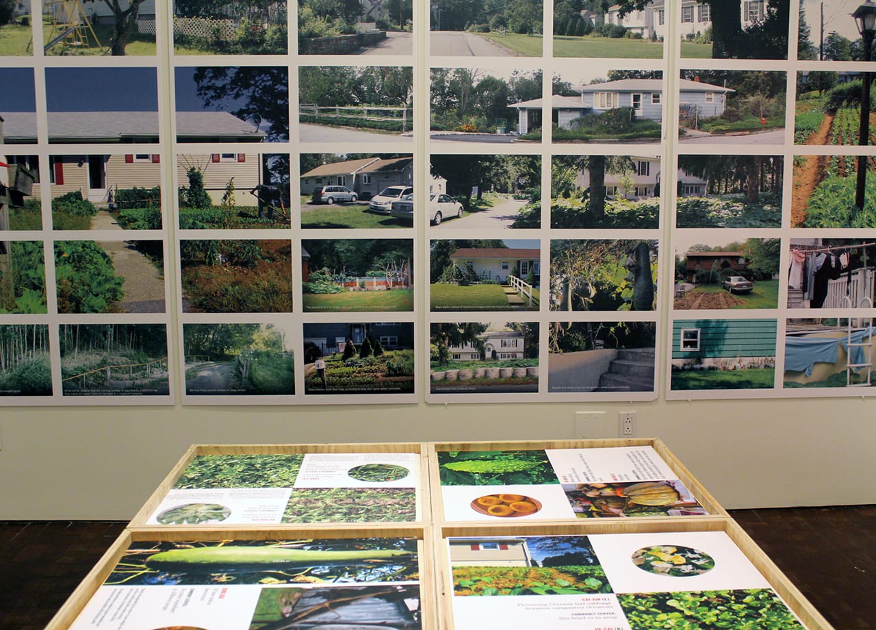 Installation view of Stephen Fan, "Blight or Right" (2013), pigmented inkjet print, 144”x3” (photo by the author for Hyperallergic)