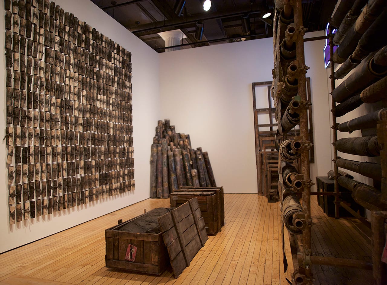 Installation view of works by Chohreh Feyzdjou in 'Global/Local 1960–2015: Six Artists from Iran' at Grey Art Gallery, New York University (photo by Alvia Urdaneta Studio)