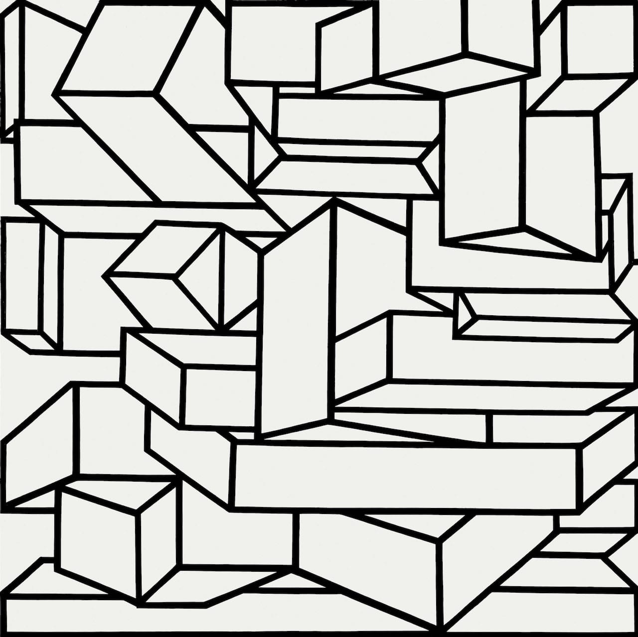 Al Held, "B/W V" (1967–68), acrylic on canvas, 114 x 114 in