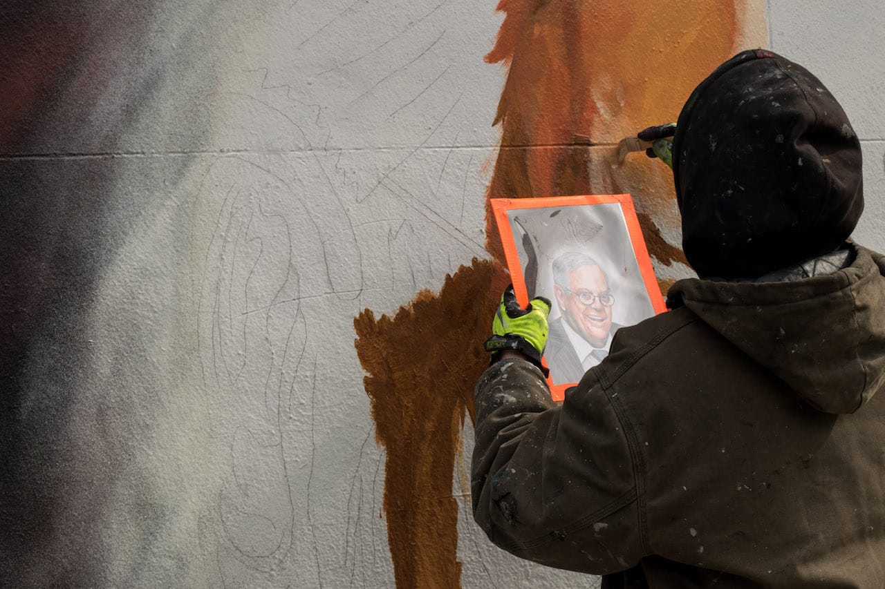 Willow painting the mural (click to enlarge)