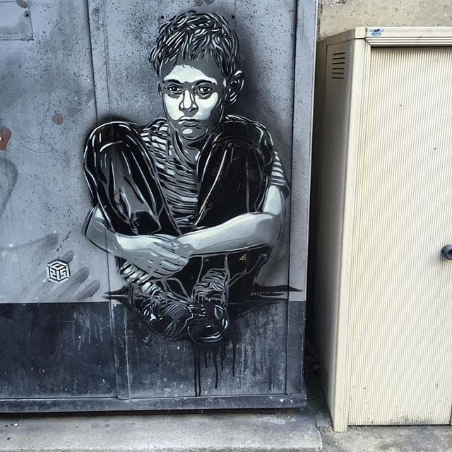 This small mural by Christian Guemy (aka C215) was erased by the anti-graffiti unit of Reims shortly after the city commissioned it. (photo by @christianguemy/Instagram)