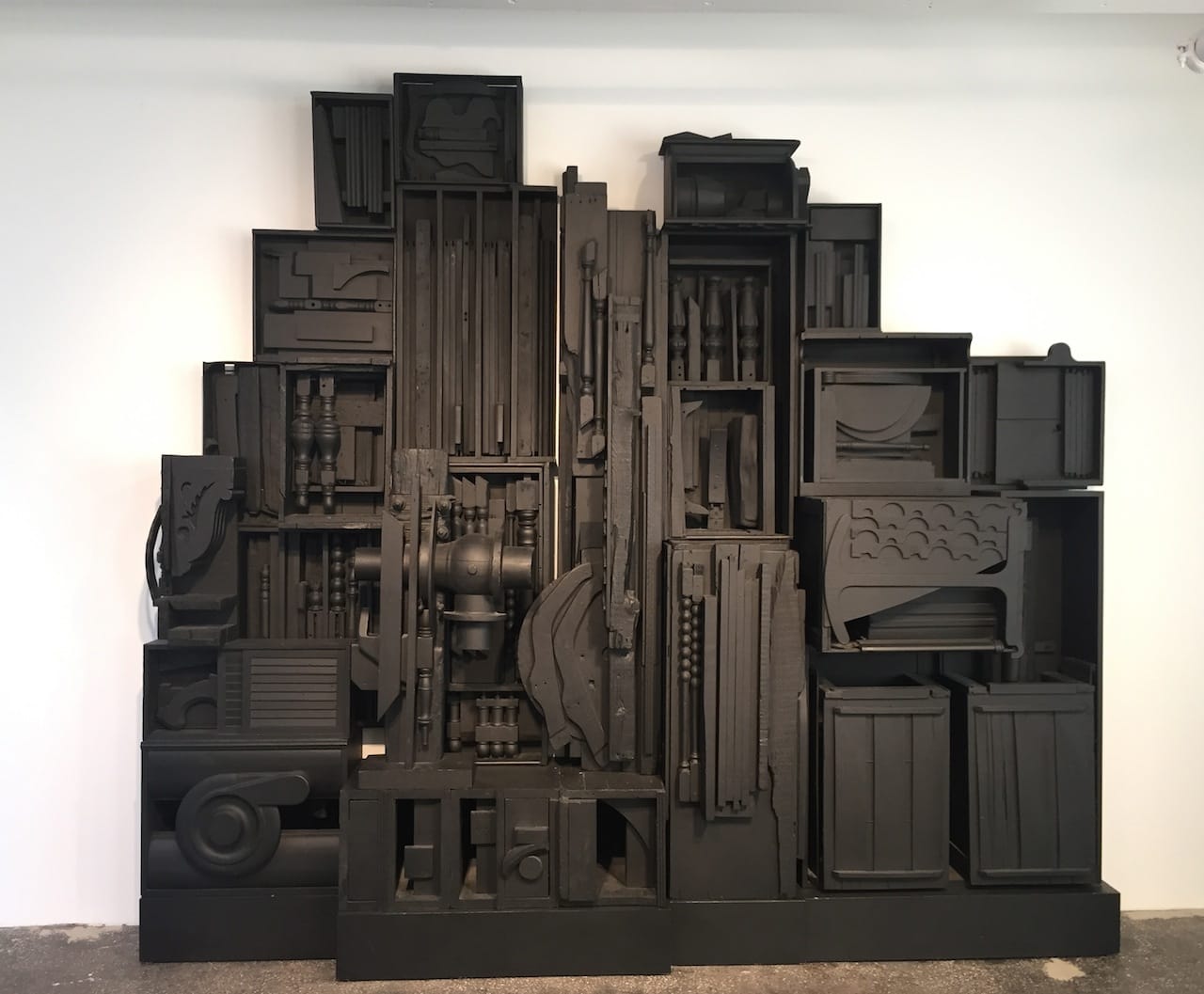Louise Nevelson, "Sky Cathedral/Southern Mountain" (1959), Wood painted black, 114 x 124 x 20 in.