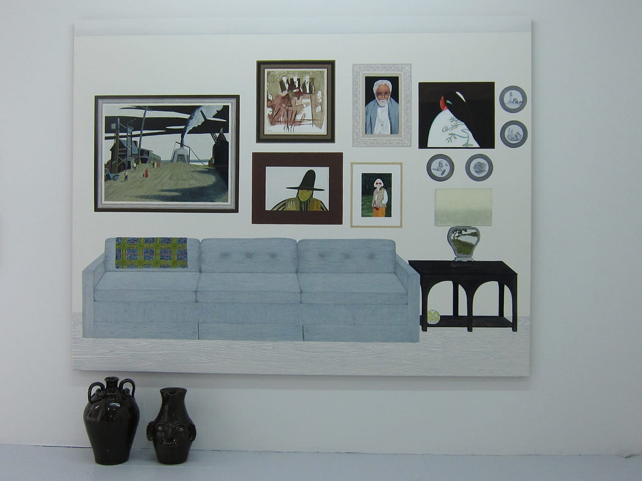 Becky Suss, "Living Room (Six paintings, four plates" (2015) at Fleisher Ollman