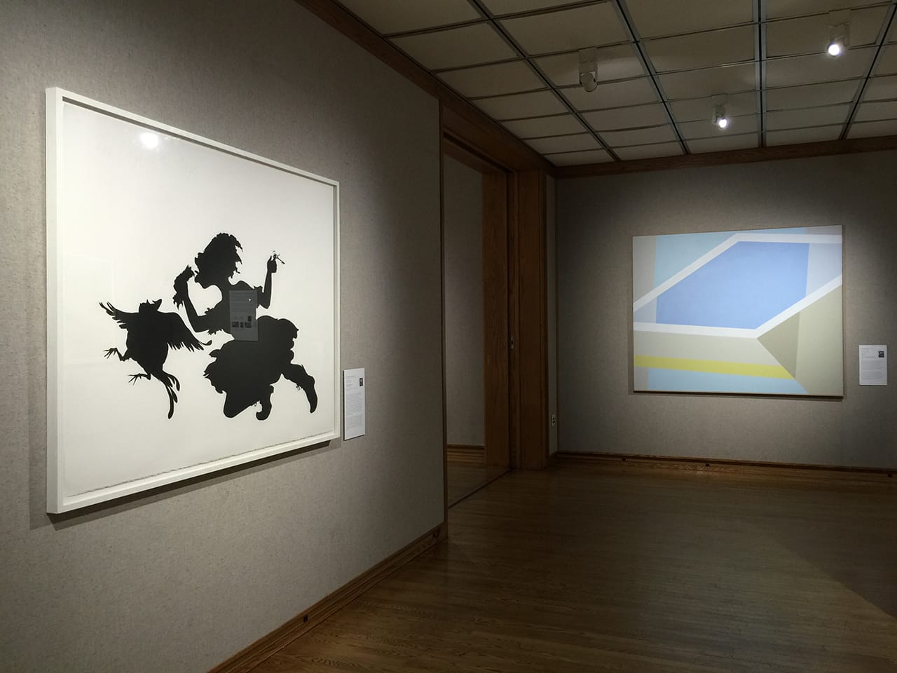 Kara Walker's “Keys to the Coop” and Felrath Hines's “Opening” installed in 'Common Ground' at the Muskegon Museum of Art (all photos by the author for Hyperallergic) (click to enlarge)