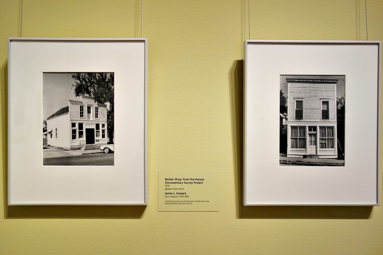 James L. Enyeart's photographs of a barbershop and building in White Cloud (photo by the author for Hyperallergic)
