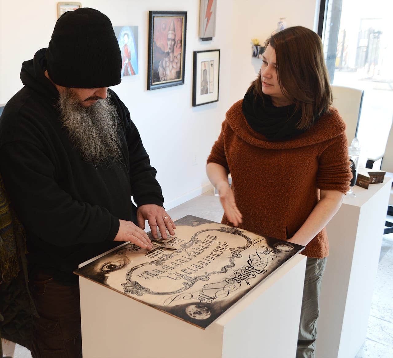 'Saint Bowie' installation view with Lizz Lopez’s “Bowie Ouija Board” (2016)